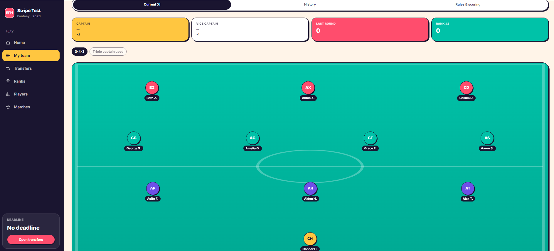 My Team screen showing the starting eleven